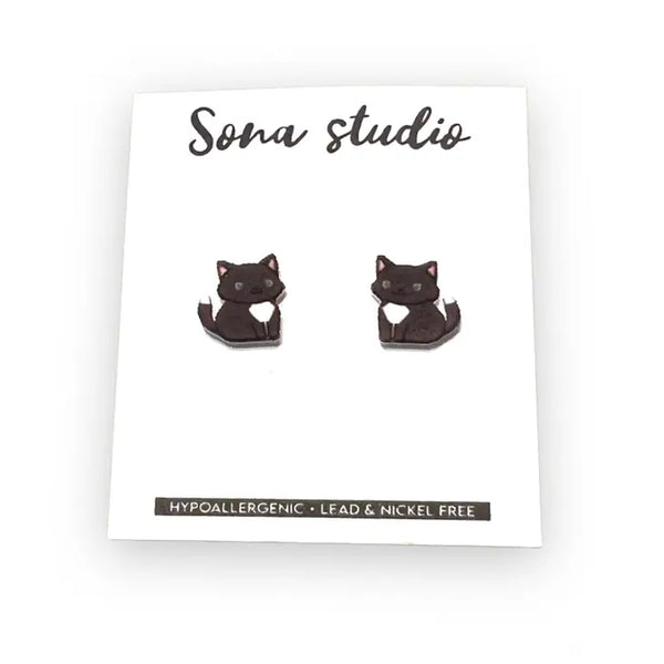 Earrings - Tuxedo Cat Earrings - Sona Studio - Wild Lark