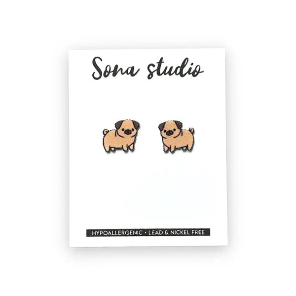 Earrings - Pug Puppy Earrings - Sona Studio - Wild Lark