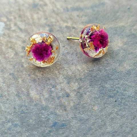 Real Pressed Dried Flowers Resin Earrings, Botanical Wedding - Purple - Foxy Methods - Wild Lark