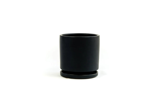 8.25" Fresco Cylinder Pots with Water Saucers - Black - Momma Pots - Wild Lark