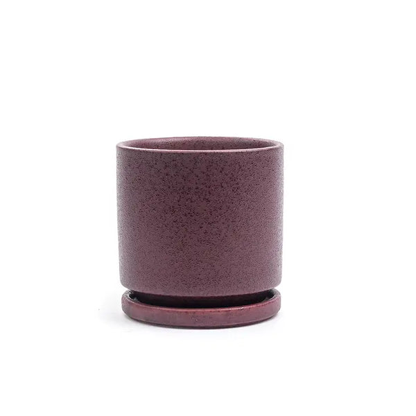 8.25" Fresco Cylinder Pots with Water Saucers - Textured Bordeaux - Momma Pots - Wild Lark
