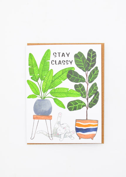"Stay Classy" Card - Cat and Plants -  - Sketchy Notions - Wild Lark