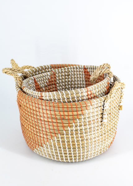 Natural, Orange, + White Woven Baskets (3 Sizes Available) -  - Pots and Vases - Wild Lark