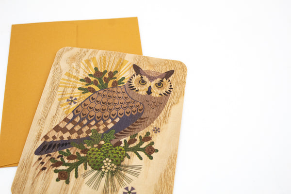 Great Horned Owl Wood Card -  - Little Gold Fox Designs - Wild Lark