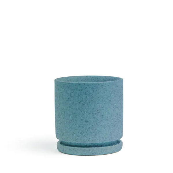 8.25" Fresco Cylinder Pots with Water Saucers - Textured Antique Teal - Momma Pots - Wild Lark