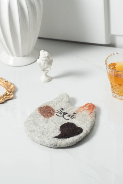 Handcrafted Wool Felt Fruits Coasters - Fatty Cat Grey - Sparkle Being - Wild Lark