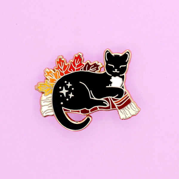 Enamel Pins - Autumn Fall Snuggle Cat - Glitter Punk - Wild Lark
