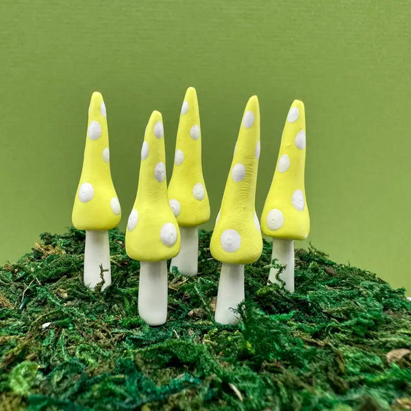Fairy Garden Mushroom Gnome-style Plant Pick - Light Yellow - Mystical Woodlands - Wild Lark