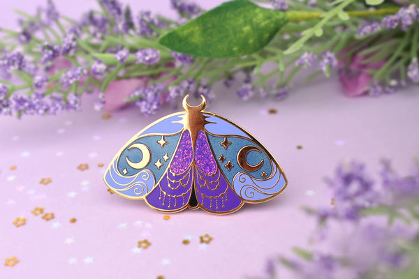 Enamel Pin - Nyx Greek Mythology Olympian Goddess Moth - The Moonborn - Wild Lark