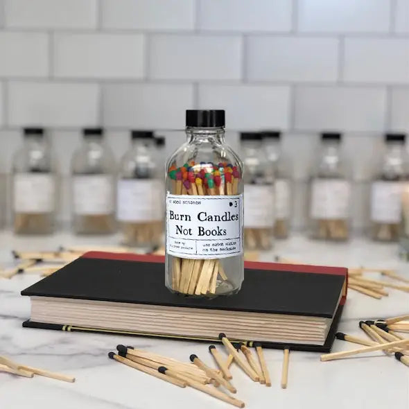 Burn Candles Not Books Safety Match Bottle - - Fly Paper Products - Wild Lark