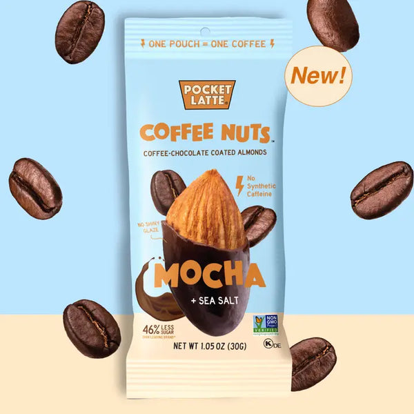 Chocolate Almonds - 1.05 oz Single Serve Packs - Mocha + Sea Salt Coffee - Pocket's Chocolates - Wild Lark