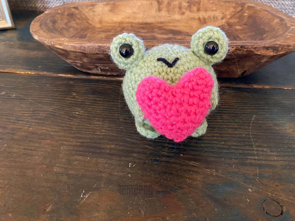 Crochet Frog with Heart - Pink Heart - Tomopod - Wild Lark