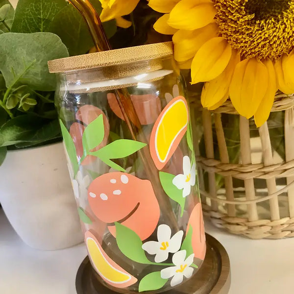 Peach Glass Cup, Fruit Cup, Summer Cup, Spring Coffee Cup -  - mommyandmarie - Wild Lark