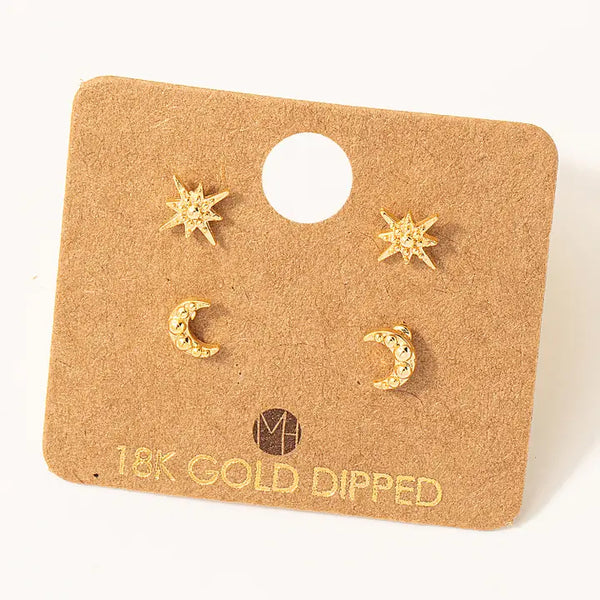 Stud Earrings - Mini Star Moon Stud Earrings Set - Gold - Fame Accessories - Wild Lark