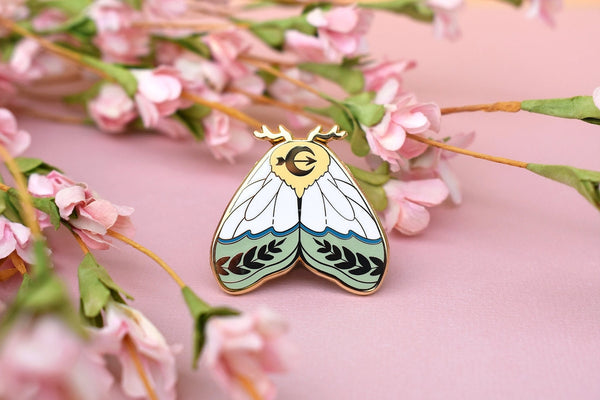Enamel Pin - Artemis Moth Greek Mythology Olympian Goddess Moth - The Moonborn - Wild Lark