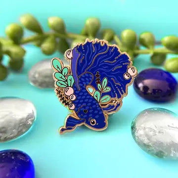 Enamel Pin: The Crowned Rabbit - Blue Betta Fish - The Crowned Rabbit - Wild Lark