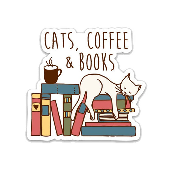 Fly Paper Production Vinyl Stickers - Cats. Coffee and Books - Fly Paper Products - Wild Lark
