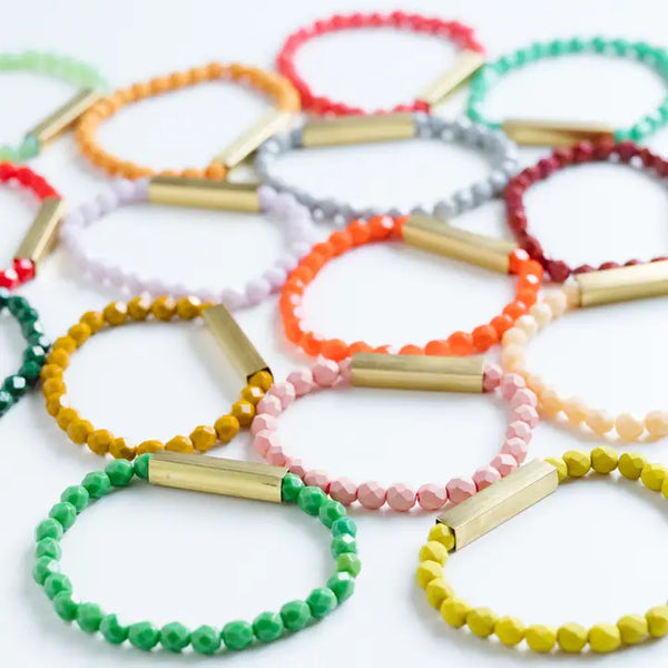 Colorful Stretchy Bead Bracelets with Brass Tubes