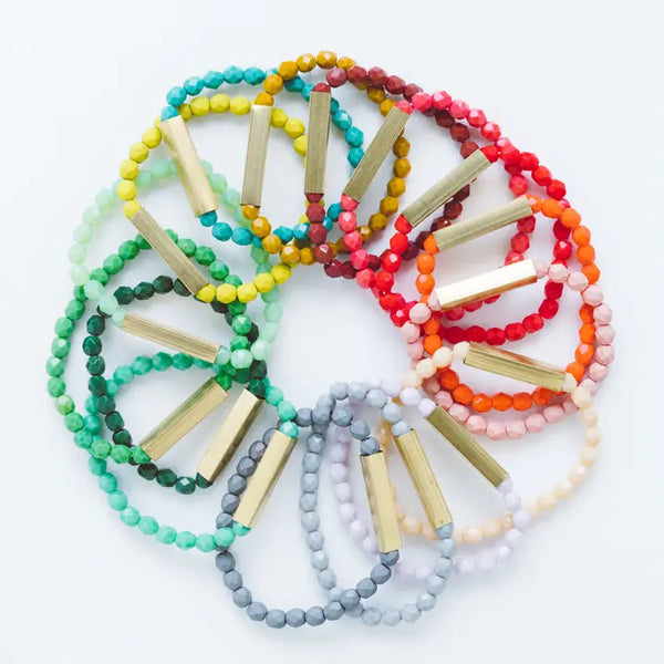 Colorful Stretchy Bead Bracelets with Brass Tubes