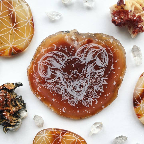 Zodiac Symbol Agate Slices Astrology Sign Horoscope - Aries- Ram Head - Fractalista Designs - Wild Lark