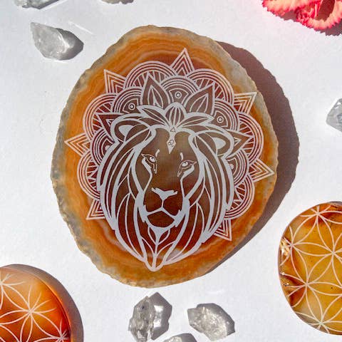 Zodiac Symbol Agate Slices Astrology Sign Horoscope - Leo- Floral Lion - Fractalista Designs - Wild Lark
