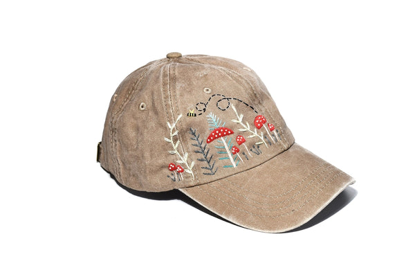 Mushroom Forest & Bee Embroidered Baseball Cap -  - Quince Fables - Wild Lark