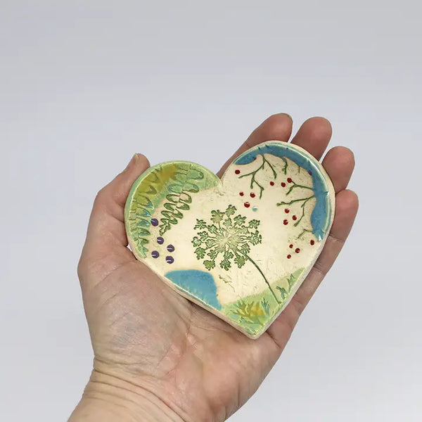 Pottery Dish Bowls - Heart Large Pressed Flowers - Walton Clay Studio - Wild Lark