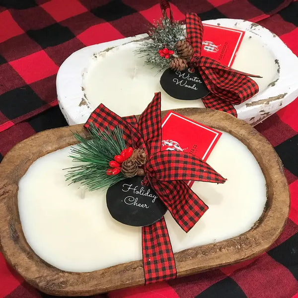 Dough Bowl Soy Candle - "Holiday" - Frasier Fir Scent - Plaid Rooster Co - Wild Lark