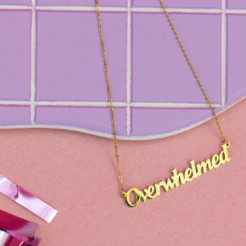 Overwhelmed Nameplate Necklace - - The Peach Fuzz - Wild Lark