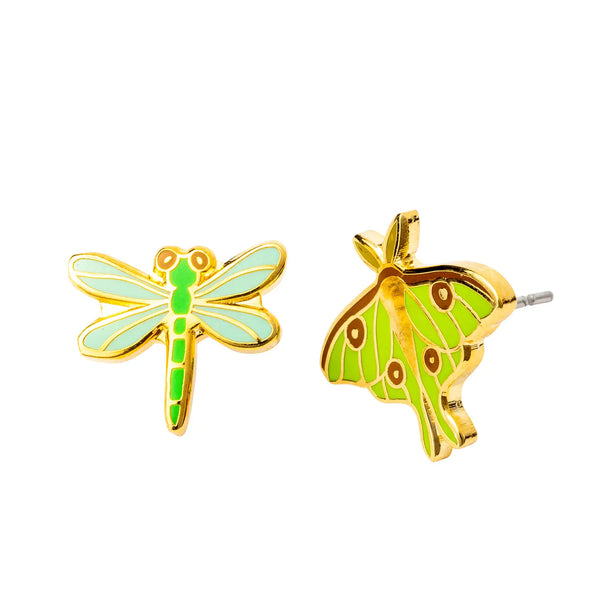 Earring Studs - Luna Moth & Dragonfly (Vial) - Yellow Owl Workshop - Wild Lark