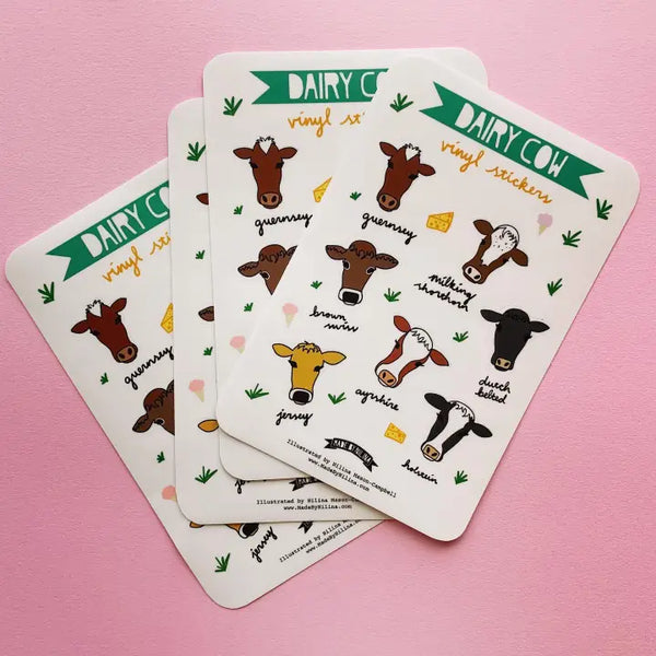 Dairy Cow Vinyl Sticker Sheet - Vermont, Wisconsin, Holstein -  - Made By Nilina - Wild Lark