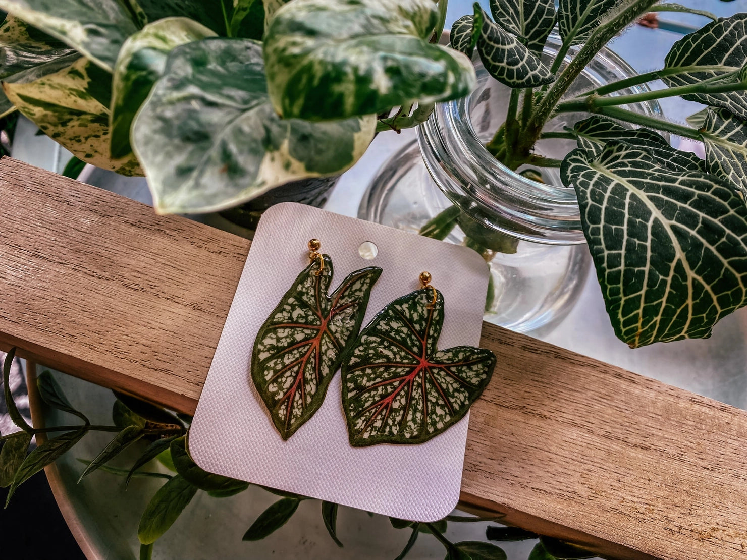 Caladium Leaf Mismatch Leaf: Earring, Magnet, Pin, Decor -  - hethr - Wild Lark