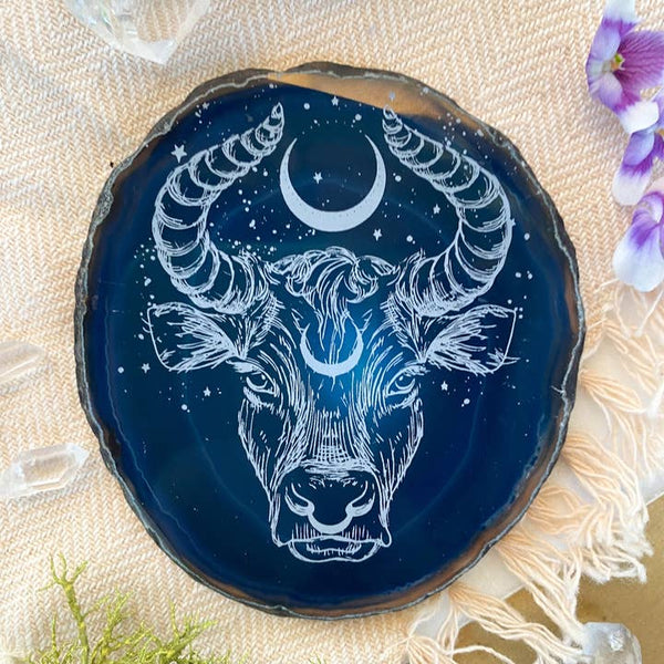 Zodiac Symbol Agate Slices Astrology Sign Horoscope - Taurus- Bull Head - Fractalista Designs - Wild Lark