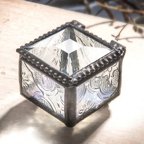 Vintage Stained Glass Ring Jewelry Box - Clear (Square + Embossed) - J Devlin - Wild Lark