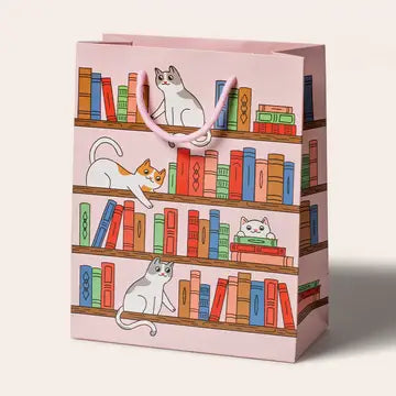 Gift Bags by Seltzer Goods - Bookshelf Cats Pink - Seltzer Goods - Wild Lark