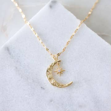 Moon and Star Necklace - Gold - Mesa Blue - Wild Lark