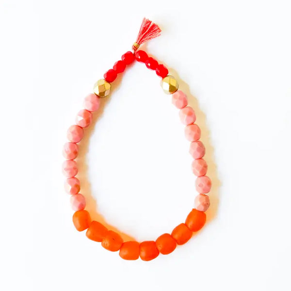 Multicolor Recycled African Glass and Mixed Bead Bracelet