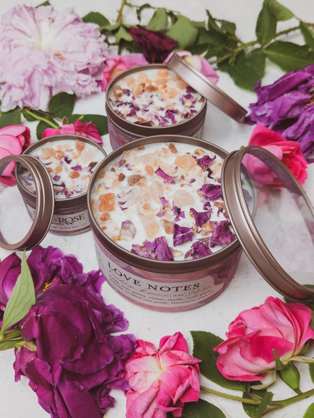 Tin Candles - Love Notes - Rose Petals and Pink Himalayan Salt / 4 oz - Ash & Rose - Wild Lark