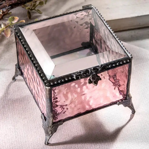 Pink Glass Jewelry Keepsake Trinket Box -  - J Devlin - Wild Lark