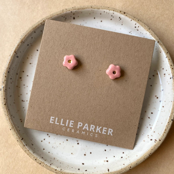 Ceramic Flower Gold Accent Stud Earring - Pink - Ellie Parker Ceramics - Wild Lark