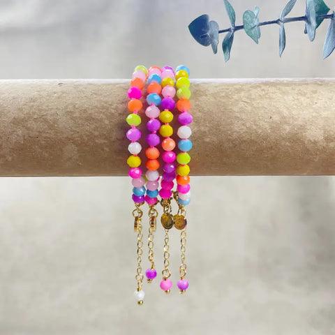 Mixed Neon Crystal Beaded Handknotted Bracelet -  - Ewelina Pas Jewelry - Wild Lark