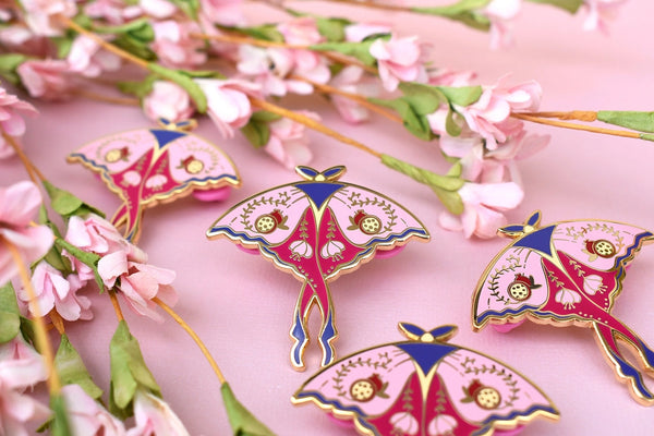 Enamel Pin - Persephone Greek Mythology Olympian Goddess Moth - The Moonborn - Wild Lark