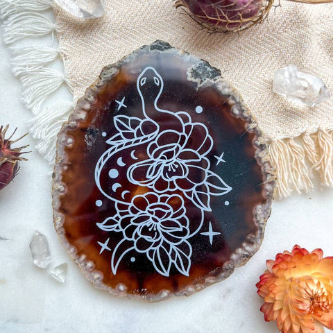 "Snake" Halloween Decor Agate Slice Natural Gemstone Decor -  - Fractalista Designs - Wild Lark