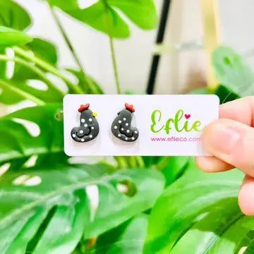 Chicken Mini Studs Clay Earrings - Black with Dots - Eflie - Wild Lark