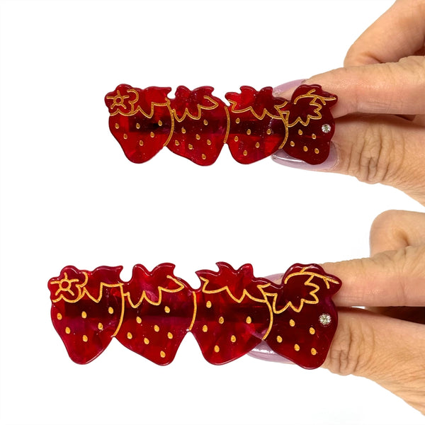 Strawberry 🍓 Hair Clips - Set of 2 - Small - Rainbow Unicorn Birthday Surprise - Wild Lark