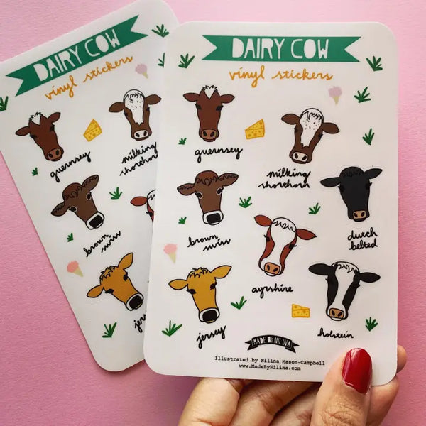 Dairy Cow Vinyl Sticker Sheet - Vermont, Wisconsin, Holstein -  - Made By Nilina - Wild Lark