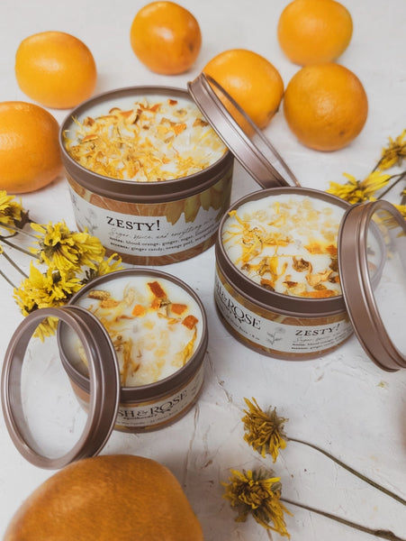 Tin Candles - Zesty - Orange Ginger Marigold / 4 oz - Ash & Rose - Wild Lark