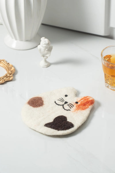Handcrafted Wool Felt Fruits Coasters - Fatty Cat White - Sparkle Being - Wild Lark