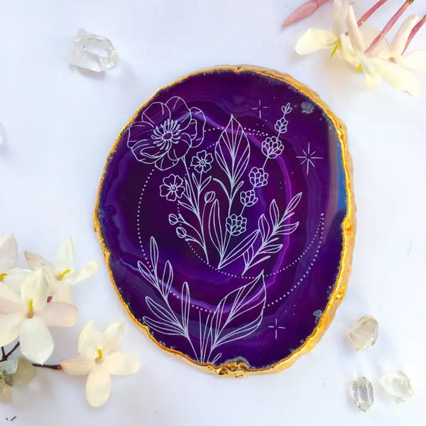 "Moon Blooms" Agate Slice Floral Spring Home Decor Crystal -  - Fractalista Designs - Wild Lark