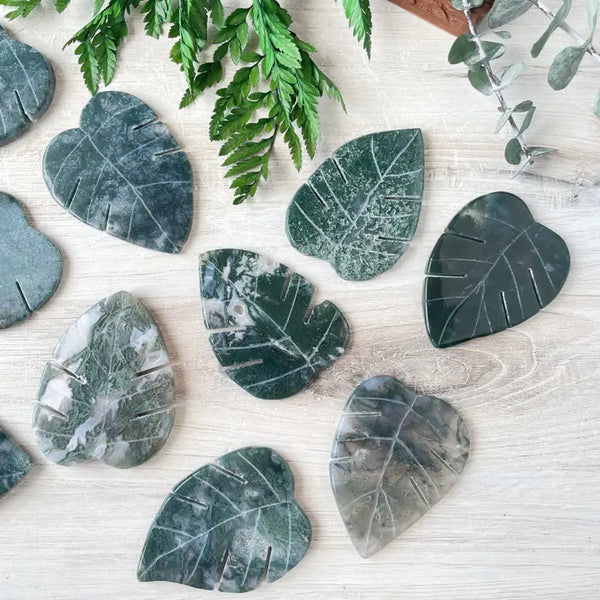 Moss Agate Monstera Leaf Carving -  - Ewelina Pas Jewelry - Wild Lark